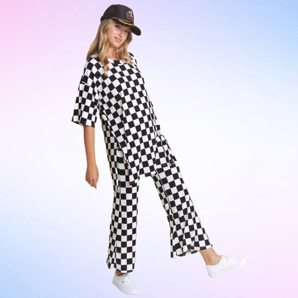 Lex Ribbed Playsuit in Black + White Checkerboard - Picture 4 of 10